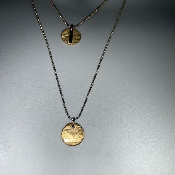 Double silver chain with 2 Gold Pendants - Picture 3 of 4